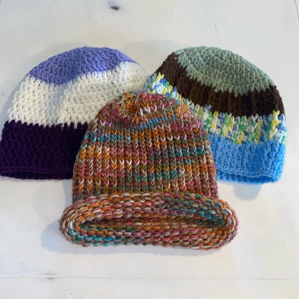 Unbranded Three Hand Knitted Adult‎ Beanies Multi Color